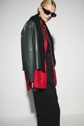 Deri Kısa Ceket - Küf Yeşili