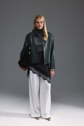 Deri Kısa Ceket - Küf Yeşili