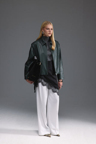 Deri Kısa Ceket - Küf Yeşili