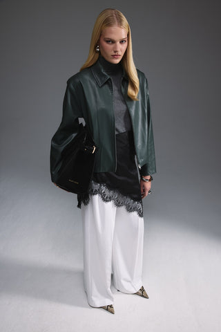 Deri Kısa Ceket - Küf Yeşili