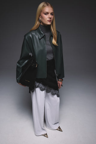 Deri Kısa Ceket - Küf Yeşili