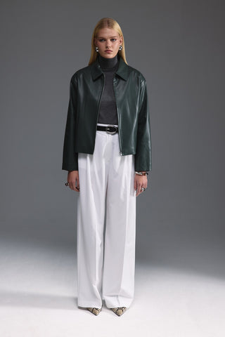 Deri Kısa Ceket - Küf Yeşili