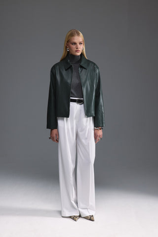 Deri Kısa Ceket - Küf Yeşili