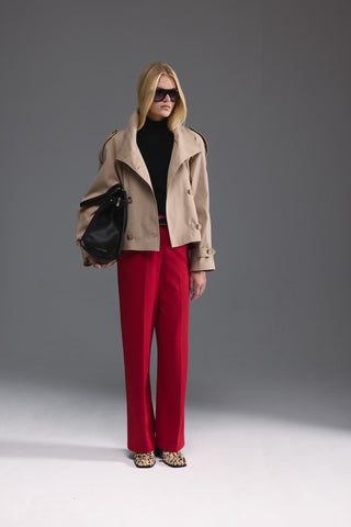 Dik Yaka Kısa Trençkot - Camel