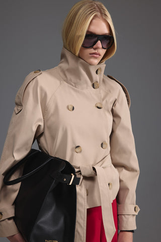 Dik Yaka Kısa Trençkot - Camel