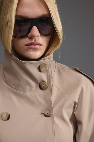 Dik Yaka Kısa Trençkot - Camel