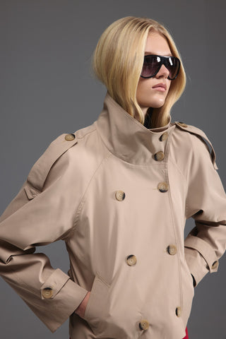 Dik Yaka Kısa Trençkot - Camel