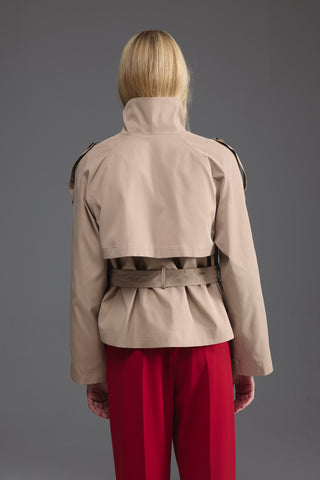 Dik Yaka Kısa Trençkot - Camel