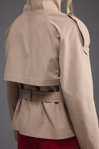 Dik Yaka Kısa Trençkot - Camel