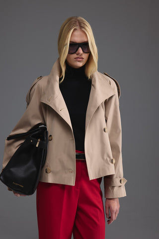 Dik Yaka Kısa Trençkot - Camel