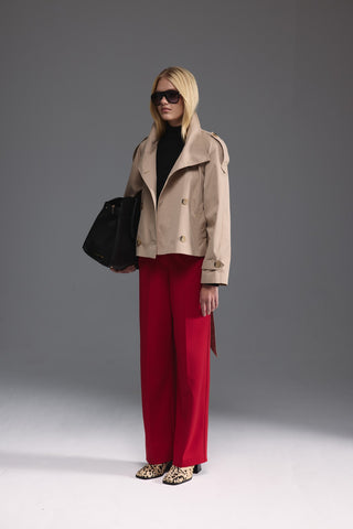 Dik Yaka Kısa Trençkot - Camel