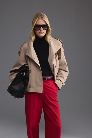 Dik Yaka Kısa Trençkot - Camel