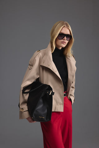 Dik Yaka Kısa Trençkot - Camel