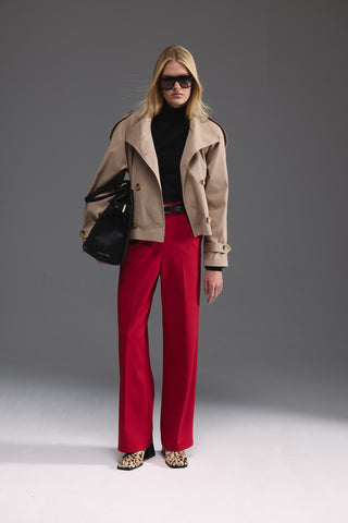 Dik Yaka Kısa Trençkot - Camel