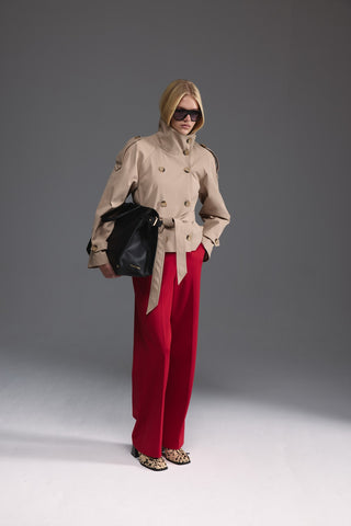 Dik Yaka Kısa Trençkot - Camel