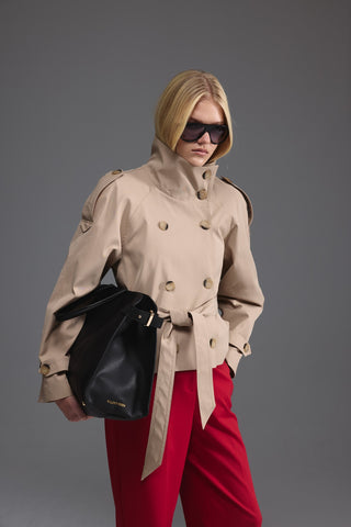 Dik Yaka Kısa Trençkot - Camel