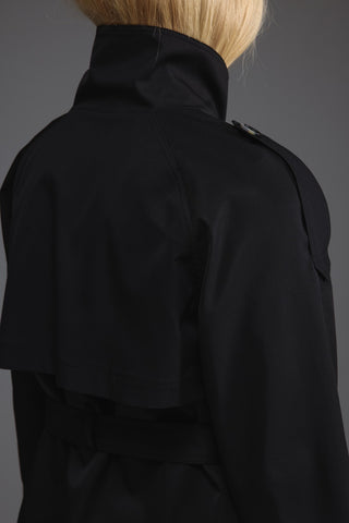 Dik Yaka Kısa Trençkot - Siyah