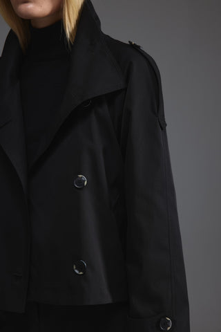 Dik Yaka Kısa Trençkot - Siyah