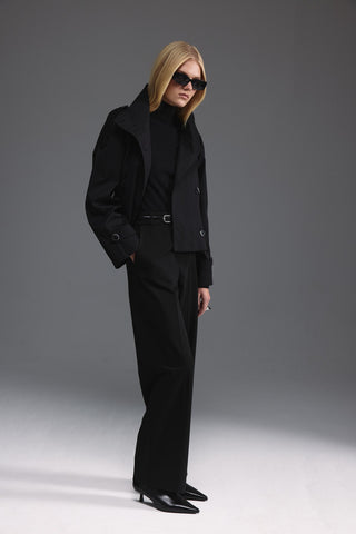 Dik Yaka Kısa Trençkot - Siyah