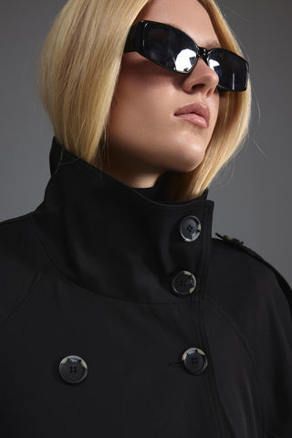 Dik Yaka Kısa Trençkot - Siyah