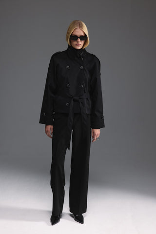 Dik Yaka Kısa Trençkot - Siyah