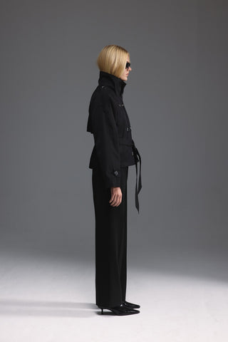 Dik Yaka Kısa Trençkot - Siyah