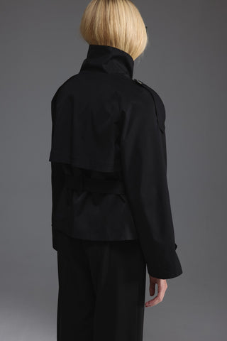 Dik Yaka Kısa Trençkot - Siyah