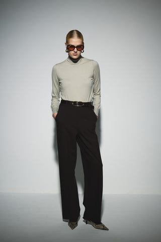 Düz Kesim Yüksek Bel Pantolon - Kahverengi