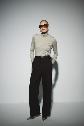 Düz Kesim Yüksek Bel Pantolon - Kahverengi