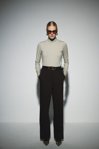 Düz Kesim Yüksek Bel Pantolon - Kahverengi