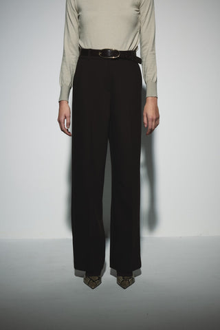 Düz Kesim Yüksek Bel Pantolon - Kahverengi