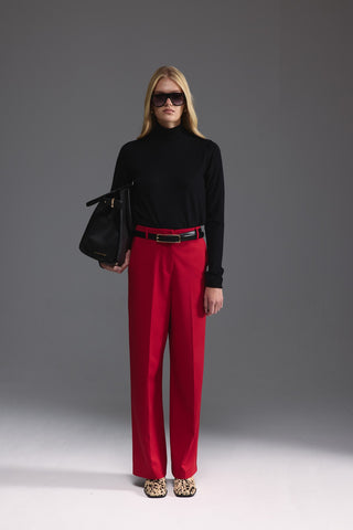 Düz Kesim Yüksek Bel Pantolon - Kırmızı