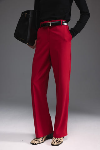 Düz Kesim Yüksek Bel Pantolon - Kırmızı