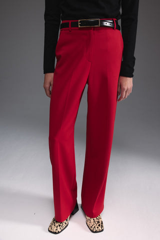 Düz Kesim Yüksek Bel Pantolon - Kırmızı