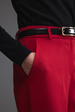 Düz Kesim Yüksek Bel Pantolon - Kırmızı