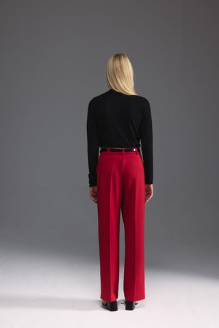 Düz Kesim Yüksek Bel Pantolon - Kırmızı