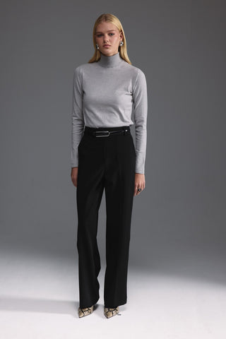 Düz Kesim Yüksek Bel Pantolon - Siyah