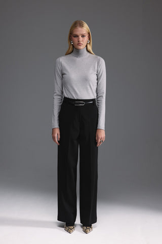 Düz Kesim Yüksek Bel Pantolon - Siyah