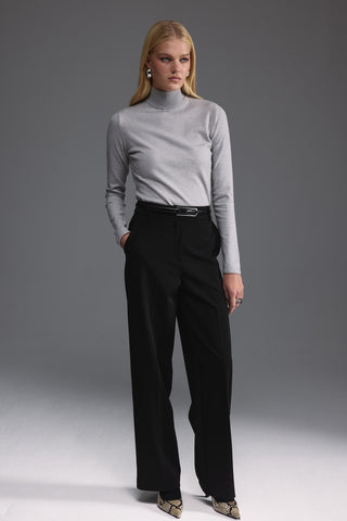Düz Kesim Yüksek Bel Pantolon - Siyah