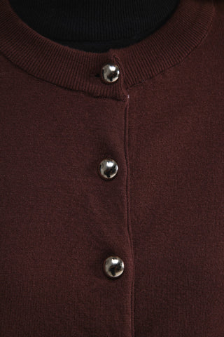 Metal Düğmeli Triko Hırka - Açık Kahve