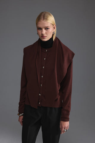 Metal Düğmeli Triko Hırka - Açık Kahve