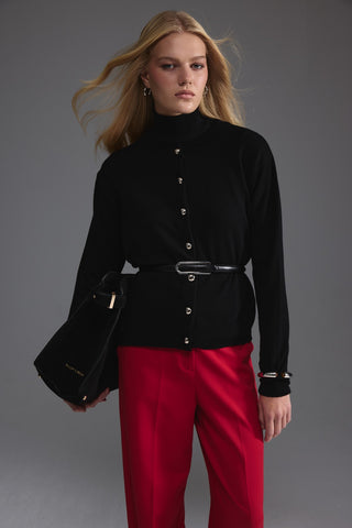 Metal Düğmeli Triko Hırka - Siyah