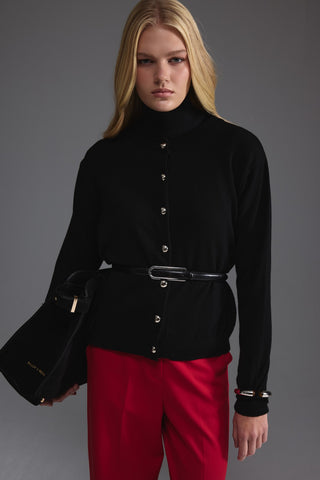 Metal Düğmeli Triko Hırka - Siyah