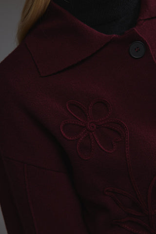 Nakış Detaylı Triko Ceket - Bordo