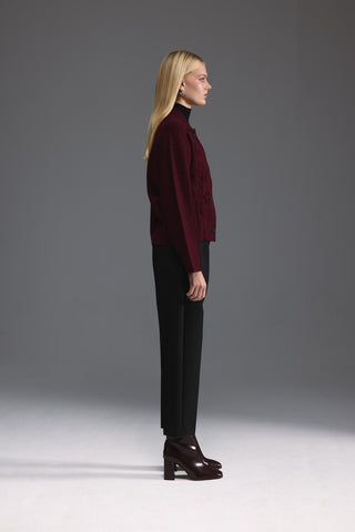 Nakış Detaylı Triko Ceket - Bordo