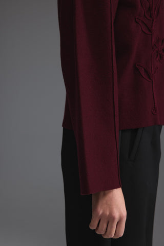 Nakış Detaylı Triko Ceket - Bordo