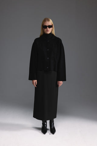 Nakış Detaylı Triko Ceket - Siyah