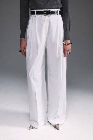 Pensli Geniş Paça Pantolon - Ekru