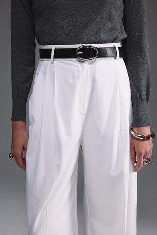 Pensli Geniş Paça Pantolon - Ekru