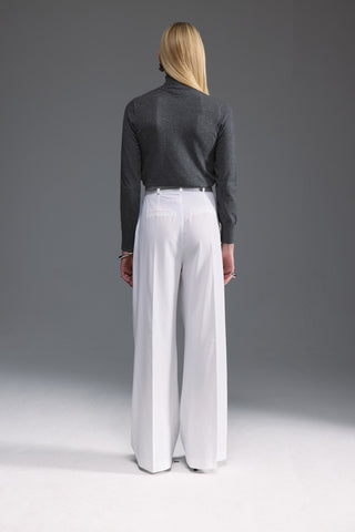 Pensli Geniş Paça Pantolon - Ekru